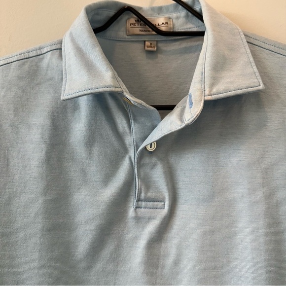 Peter Millar Nanoluxe Sean Cotton Lisle Polo Shirt Light Blue Button Size Small - Picture 4 of 10